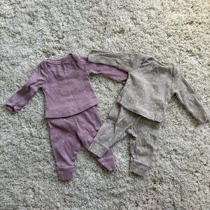 Cloud Island Ribbed Baby Outfits Pink Hearts & Beige Spots Newborn Long Sleeve